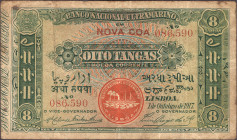 Oito Tangas Banknote of Banco Nacional Ultramarino of Indo Portuguese of 1917.