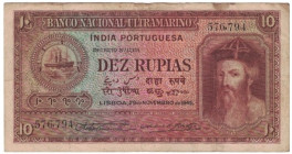 Dez  Rupias Banknote of Banco Nacional Ultramarino of Indo Portuguese of 1945.
