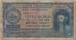 Vinte Rupias Banknote of Banco Nacional Ultramarino of Indo Portuguese of 1945.