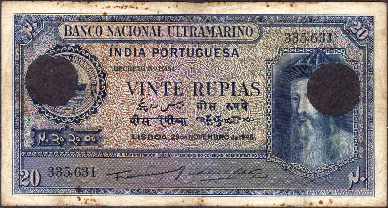 Portuguese India
Indo-Portuguese, 1945, 20 (Vinte) Rupias, Cancelled, Banco Nac...