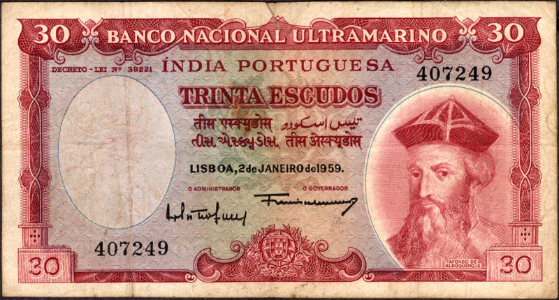 Portuguese India
Indo-Portuguese, 1959, 30 (Trinta) Escudos, Banco Nacional Ult...