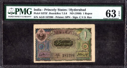 One Rupee Banknote Signed by C V S Rao of Hyderabad State of 1946.