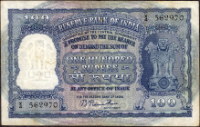 One Hundred Rupees Banknote Signed by B Rama Rau of Republic India of 1951 of Delhi Circle.