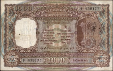 One Thousand Rupees Banknote Signed by K R Puri of 1975 of Bombay Circle.
