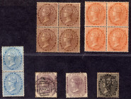 British India Victoria Queen Stamps of 1856-1864, Block of Fours and Pair.