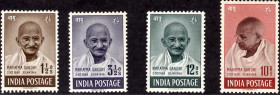 1948 Mahatma Gandhi 4 Value Stamps, White GUM, MLH