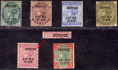 Jhind Overprinted on Victoria Postage Stamps up to 1 Rupee and One Error Stamp.