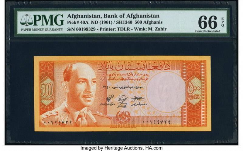 Afghanistan Bank of Afghanistan 500 Afghanis ND (1961) / SH1340 Pick 40A PMG Gem...
