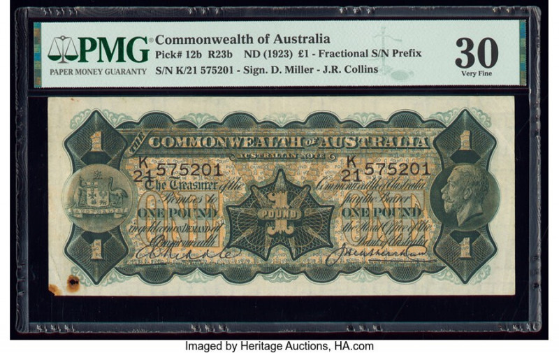 Australia Commonwealth Bank of Australia 1 Pound ND (1923) Pick 12b PMG Very Fin...