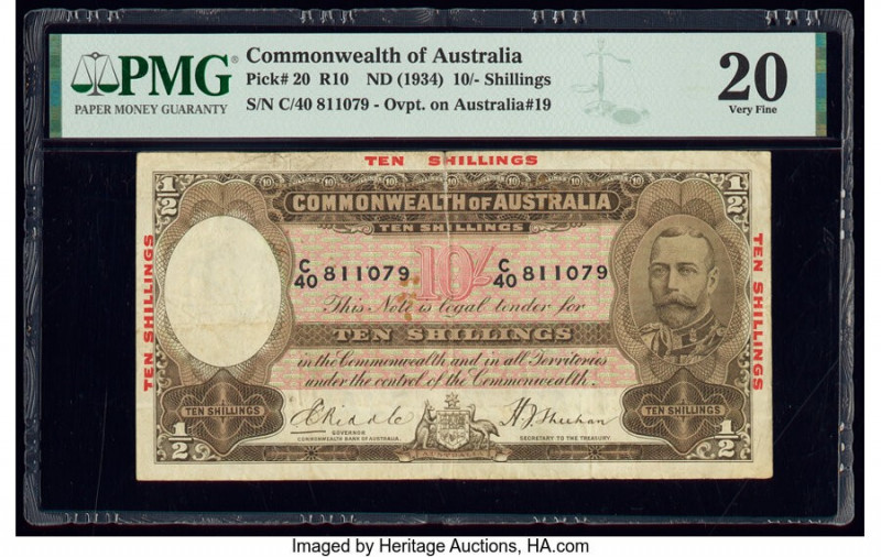 Australia Commonwealth Bank of Australia 10 Shillings ND (1934) Pick 20 R10 PMG ...