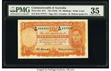 Solid Serial Number 777777 Australia Commonwealth Bank of Australia 10 Shillings ND (1952) Pick 25d R15 PMG Choice Very Fine 35. Minor restoration.

H...
