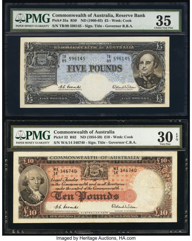 Australia Commonwealth of Australia Reserve Bank 5; 10 Pounds ND (1960-65); ND (...
