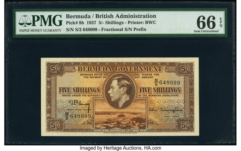 Bermuda Bermuda Government 5 Shillings 12.5.1937 Pick 8b PMG Gem Uncirculated 66...