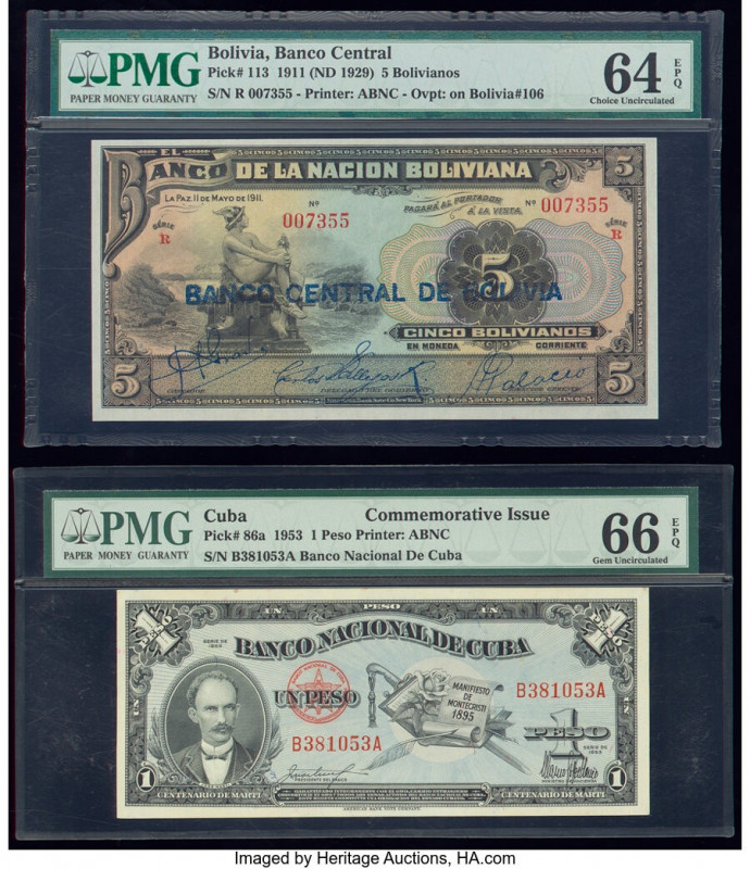 Bolivia Banco Central 5 Bolivianos 11.5.1911 (ND 1929) Pick 113 PMG Choice Uncir...
