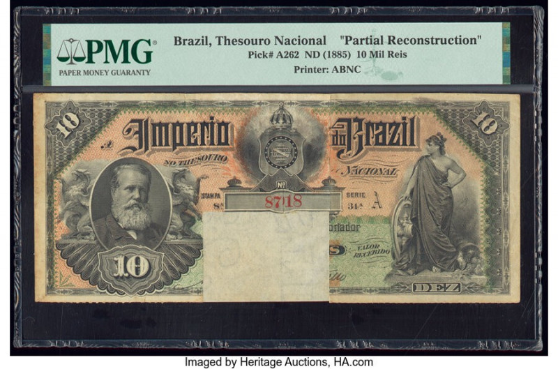Brazil Thesouro Nacional 10 Mil Reis ND (1885) Pick A262 Partial Reconstruction ...