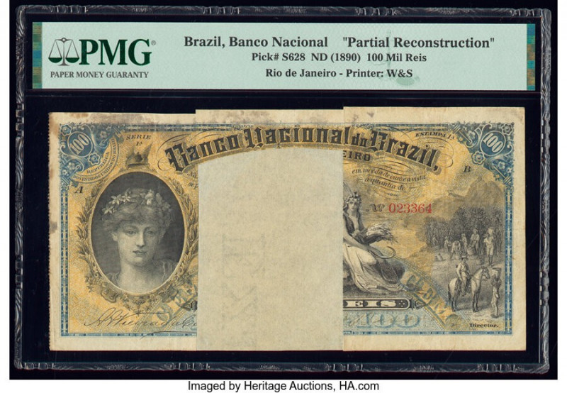 Brazil Banco Nacional 100 Mil Reis 1888 Pick S628 Partial reconstruction PMG Hol...