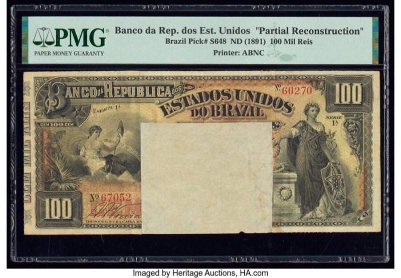 Brazil Banco da Republica dos Estados Unidos 100 Mil Reis 1890 (ND 1891) Pick S6...