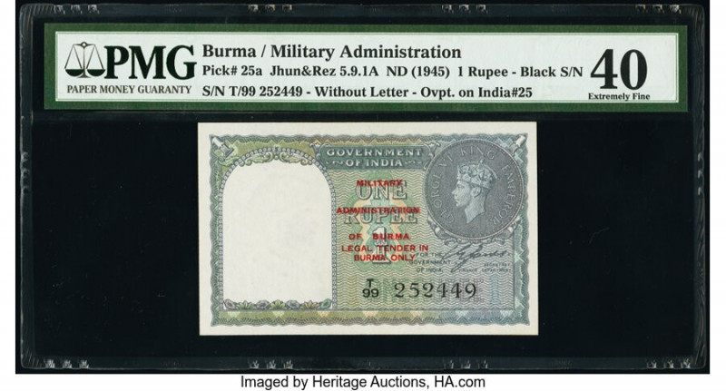 Burma Military Administration 1 Rupee ND (1945) Pick 25a Jhun5.9.1A PMG Extremel...