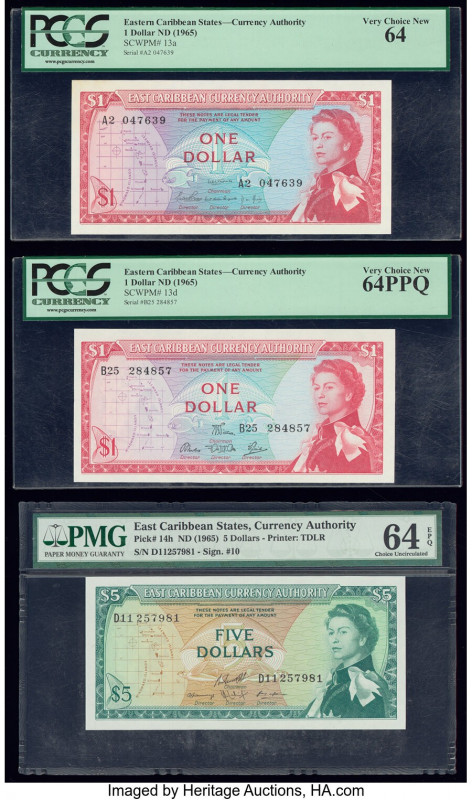 East Caribbean States Currency Authority 1 (2); 5 Dollar ND (1965) Pick 13a; 13d...