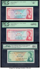 East Caribbean States Currency Authority 1 (2); 5 Dollar ND (1965) Pick 13a; 13d; 14h Three Examples PMG Choice Uncirculated 64 EPQ; PCGS Very Choice ...
