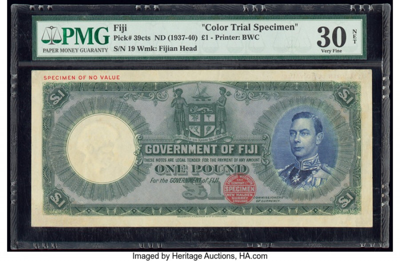 Fiji Government of Fiji 1 Pound ND (1937-40) Pick 39cts Color Trial Specimen PMG...