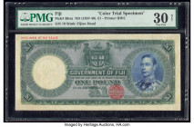 Fiji Government of Fiji 1 Pound ND (1937-40) Pick 39cts Color Trial Specimen PMG Very Fine 30 Net. Red Specimen overprint, annotation & repaired.

HID...