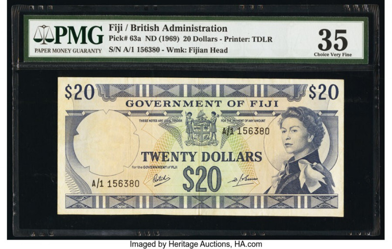 Fiji Government of Fiji 20 Dollars ND (1969) Pick 63a PMG Choice Very Fine 35. 
...