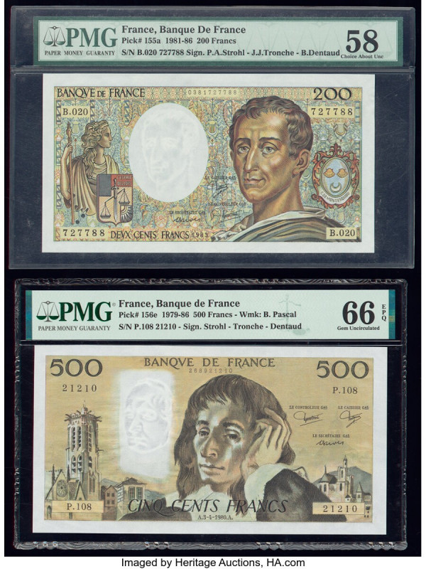 France Banque de France 200; 500 Francs 1981-86; 3.4.1980 Pick 155a; 156e Two Ex...