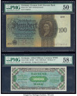 Germany German Gold Discount Bank; Allied Military 100 Reichsmark; 1000 Mark (1924-1944) Pick 178; 198b PMG About Uncirculated 50 EPQ; Choice About Un...