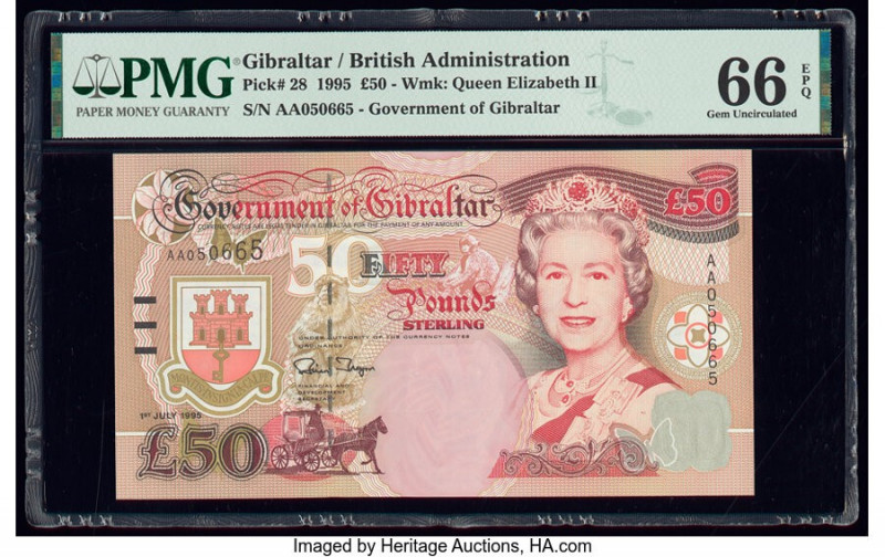 Gibraltar Government of Gibraltar 50 Pounds 1.7.1995 Pick 28 PMG Gem Uncirculate...