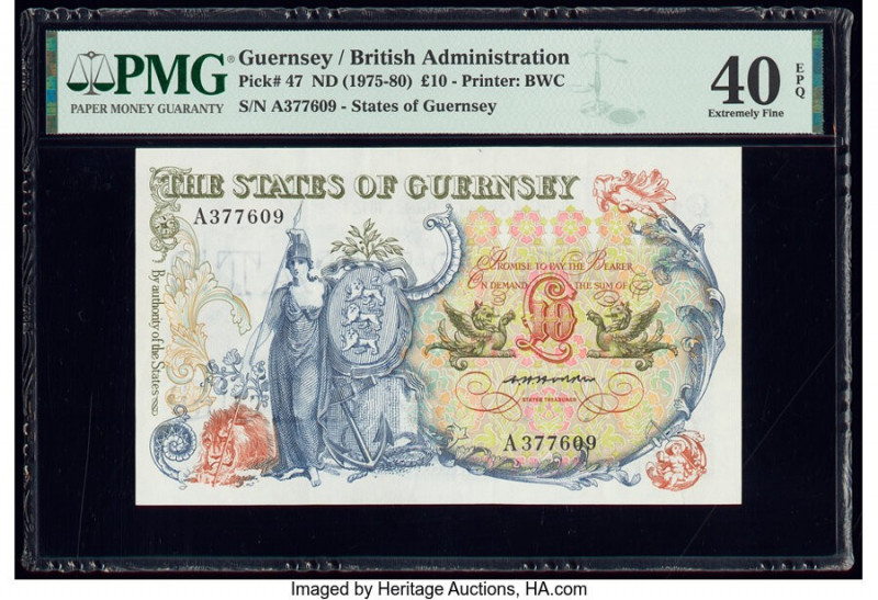 Guernsey States of Guernsey 10 Pounds ND (1975-80) Pick 47 PMG Extremely Fine 40...