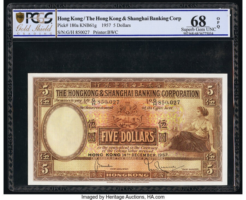 Hong Kong Hongkong & Shanghai Banking Corp. 5 Dollars 14.12.1957 Pick 180a KNB61...