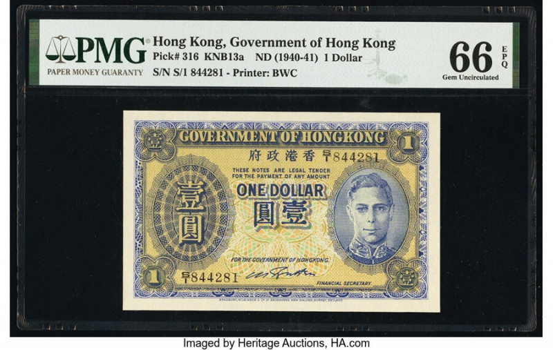 Hong Kong Government of Hong Kong 1 Dollar ND (1940-41) Pick 316 KNB13a PMG Gem ...