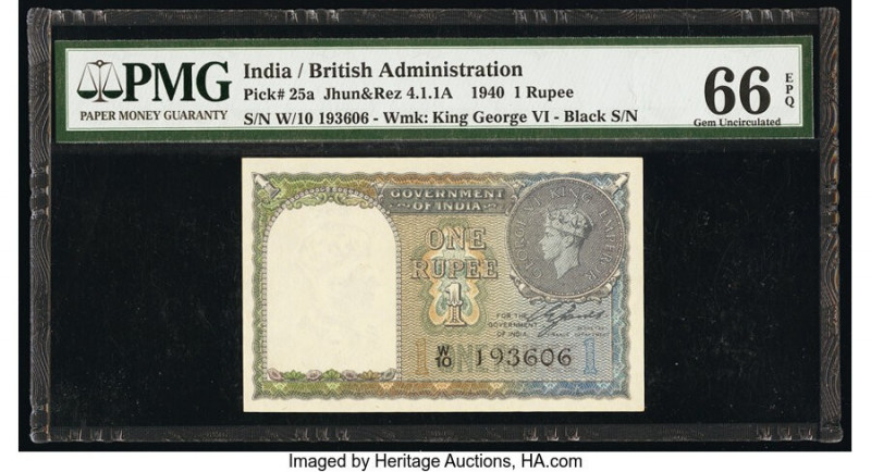 India Government of India 1 Rupee 1940 Pick 25a Jhun4.1.1A PMG Gem Uncirculated ...