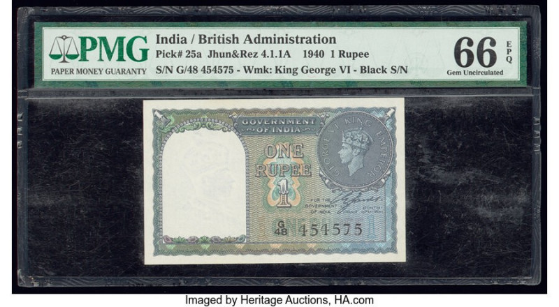 India Government of India 1 Rupee 1940 Pick 25a Jhun4.1.1A PMG Gem Uncirculated ...