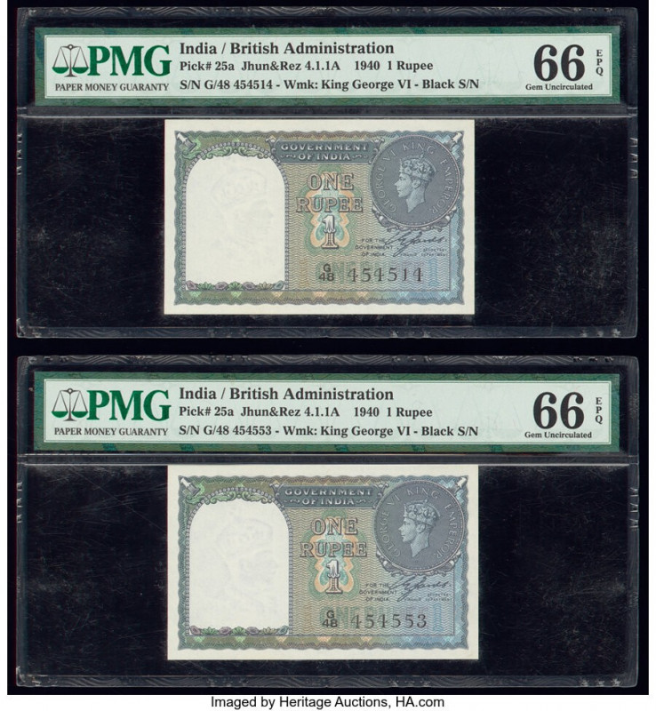 India Government of India 1 Rupee 1940 Pick 25a Jhun4.1.1A Two Examples PMG Gem ...