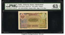 India Princely States, Hyderabad 1 Rupee ND (1950) Pick S272f Jhunjhunwalla-Razack 7.3.6 PMG Choice Uncirculated 63 EPQ. Staple holes at issue. 

HID0...