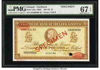 Ireland - Northern Provincial Bank of Ireland Limited 5 Pounds 5.7.1961 Pick 244s Specimen PMG Superb Gem Unc 67 EPQ. Red Specimen & TDLR overprints a...