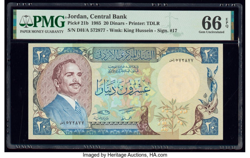 Jordan Central Bank of Jordan 20 Dinars 1985 Pick 21b PMG Gem Uncirculated 66 EP...