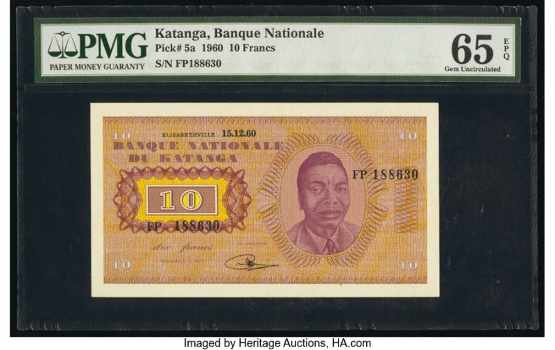 Katanga Banque Nationale du Katanga 10 Francs 15.12.1960 Pick 5a PMG Gem Uncircu...