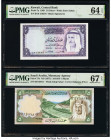 Kuwait Central Bank of Kuwait 1/2 Dinar 1968 Pick 7a PMG Choice Uncirculated 64 EPQ; Saudi Arabia Saudi Arabian Monetary Agency 5 Riyals ND (1977) / A...