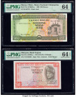 Malaysia Bank Negara 10 Ringgit ND (1972-76) Pick 9a KNB9a-c PMG Choice Uncirculated 64 EPQ; Macau Banco Nacional Ultramarino 500 Patacas 20.12.1999 P...