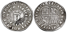 Kingdom of Castille and Leon. Pedro I (1350-1368). 1 real. Sevilla. (Bautista-528). Anv.: +DOMINUS: MICHI: ADIUTOR ETEGO: D/:ISPICIAM INIMICOS: MEOS. ...