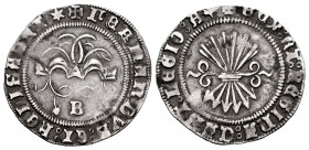 Catholic Kings (1474-1504). 1/2 real. Burgos. (Cal-182). Anv.: + FERNANDVS : ET : hELISABET ✶. Rev.: + REX : ET : REGINA : CAST : LEGIO : A (Perejil)....