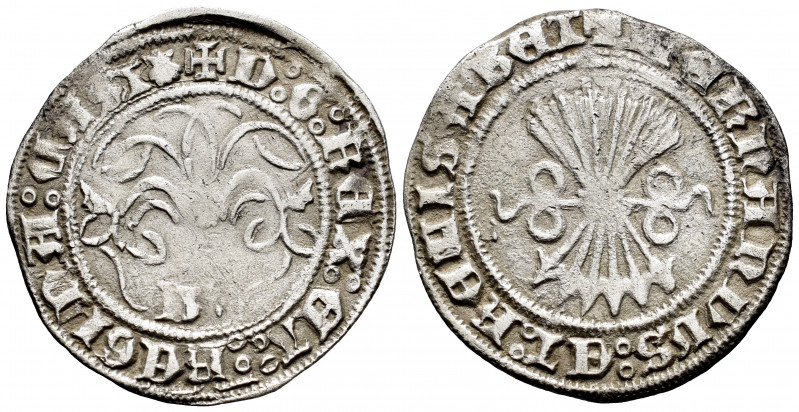 Catholic Kings (1474-1504). 1/2 real. Burgos. (Cal-185). Anv.: + D : G : REX : R...