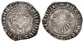 Catholic Kings (1474-1504). 1/2 real. Sevilla. (Cal-255). Anv.: + FERNANDVS : ET : hELISA ET :· . Rev.: + : REX : ET : REGINA : CAST : LEGIO :. Ag. 1,...