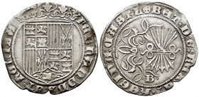 Catholic Kings (1474-1504). 1 real. Burgos. (Cal-297). Anv.: FERNANDVS : ET : hELISA : . Rev.: + BET ◦ D : G : REX : ET ◦ REGINA : CAST ◦ L. Ag. 3,29 ...