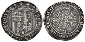 Catholic Kings (1474-1504). 1 real. Burgos. (Cal-299). Anv.: : FERNANDVS : ET : HELISABE : . Rev.: + : D : G : REX : ET : REGINA : CAST : LEGIO : A. A...