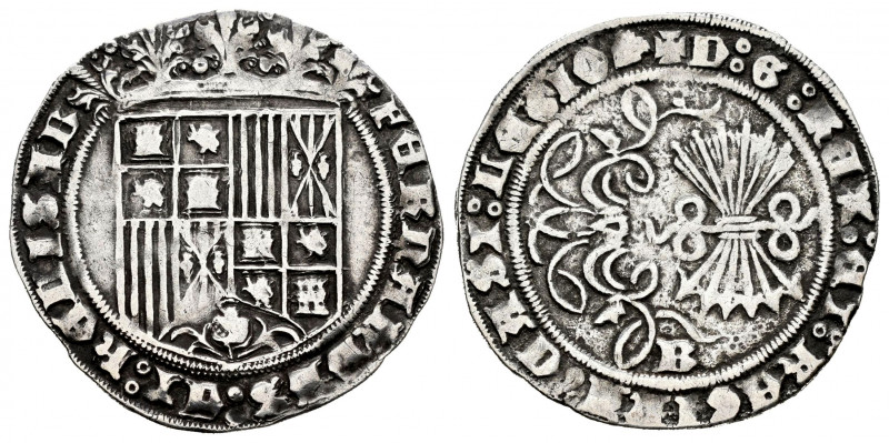 Catholic Kings (1474-1504). 1 real. Burgos. (Cal-301). Anv.: FERNANDVS : ET : hE...