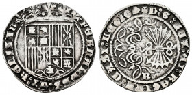 Catholic Kings (1474-1504). 1 real. Burgos. (Cal-301). Anv.: FERNANDVS : ET : hELISAB. Rev.: + D : G : REX : ET : REGINA : CAST : LEGIO (Eagle's head)...